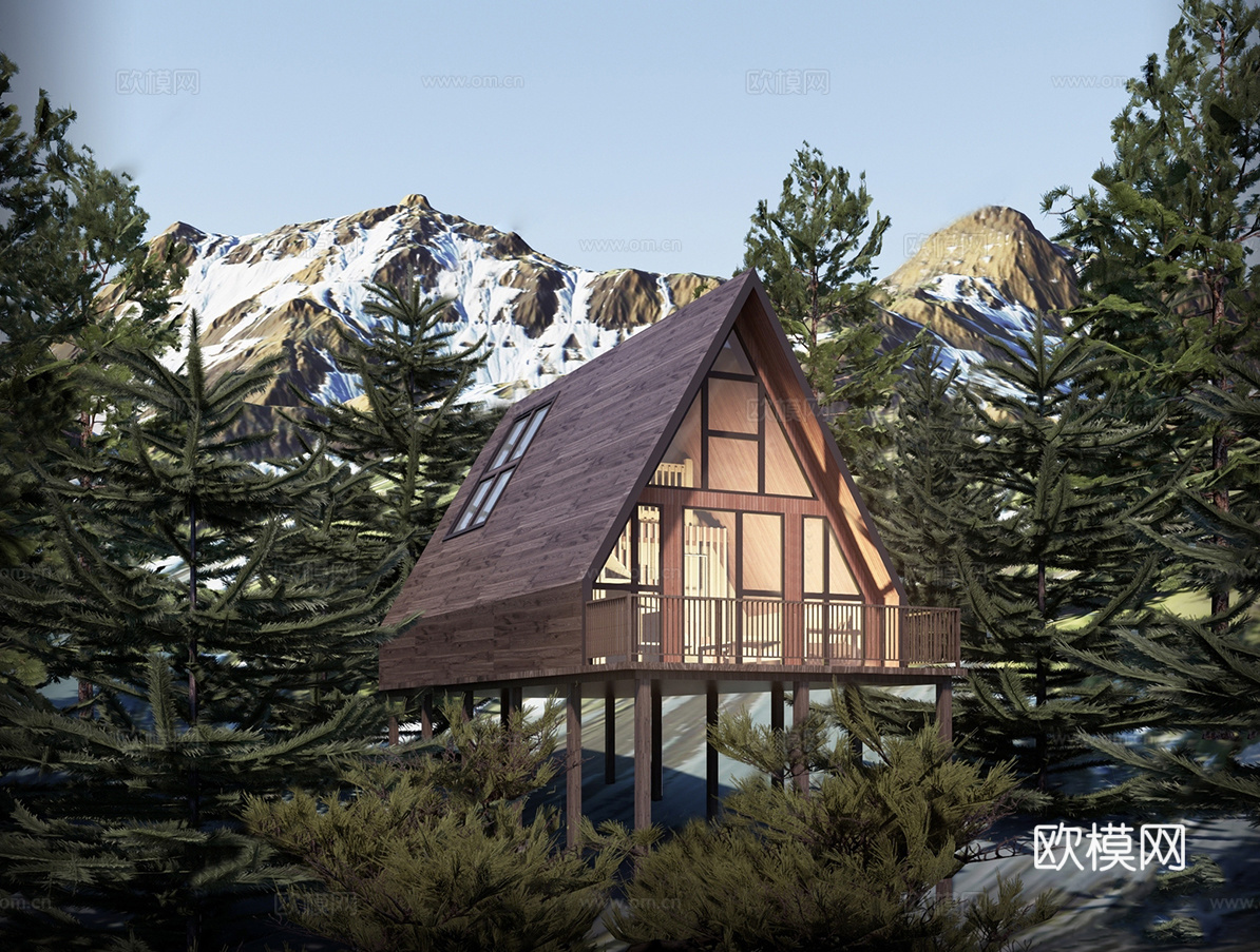 现代木屋民宿  度假木屋 度假屋su模型