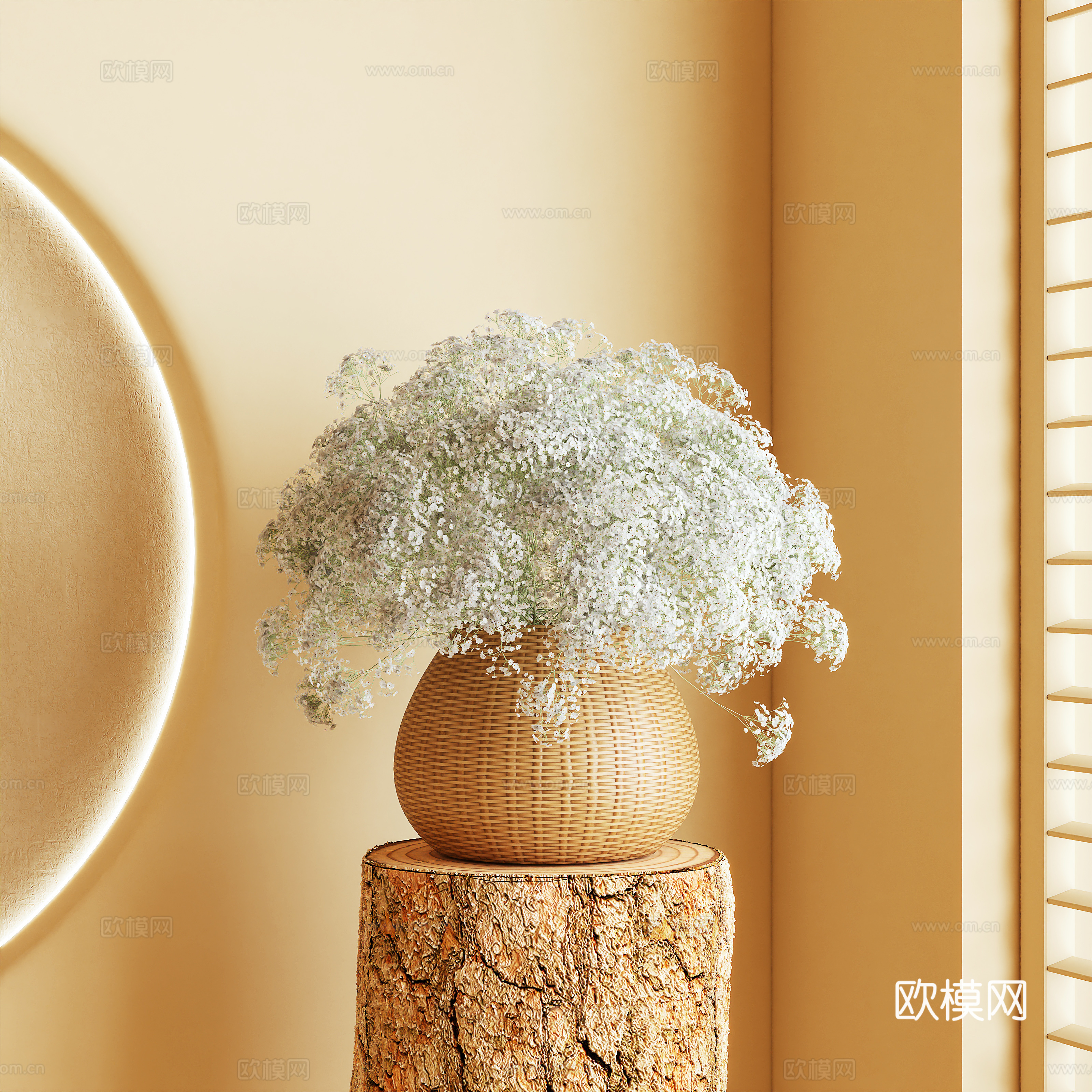 禅意花卉 插花 满天星 摆件3d模型下载