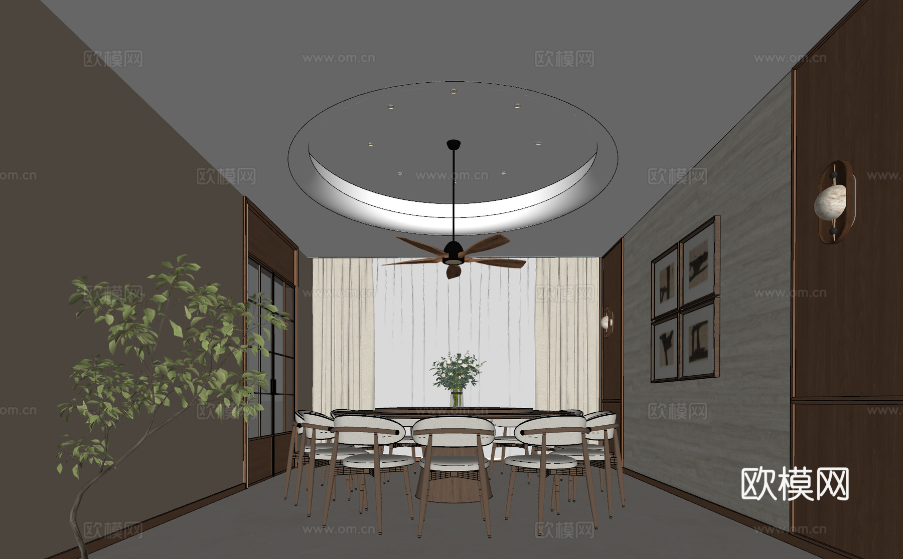 中古风餐厅su模型