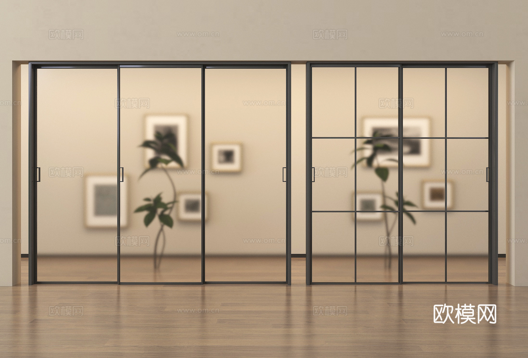 现代玻璃推拉门 窄边框推拉门 玻璃移门 阳台推拉门su模型