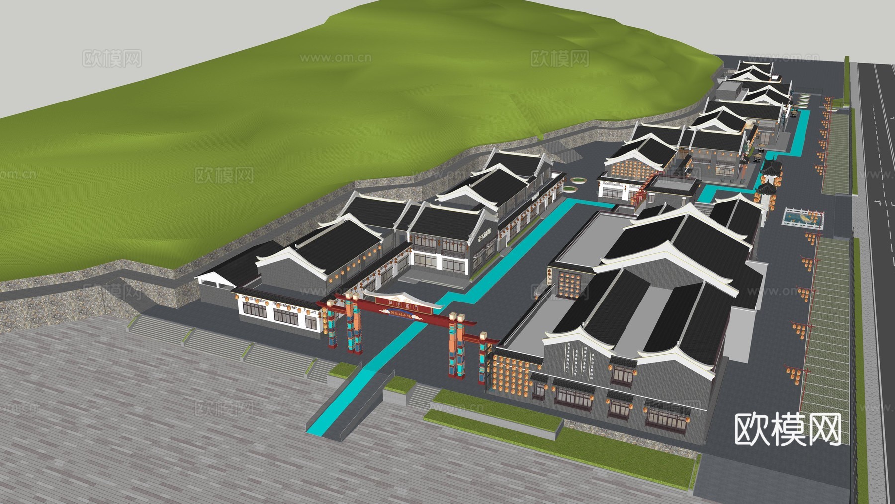 新中式文旅步行街  旧改更新  城市更新  旅游景观景点su模型