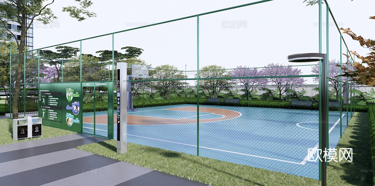 现代户外篮球场su模型
