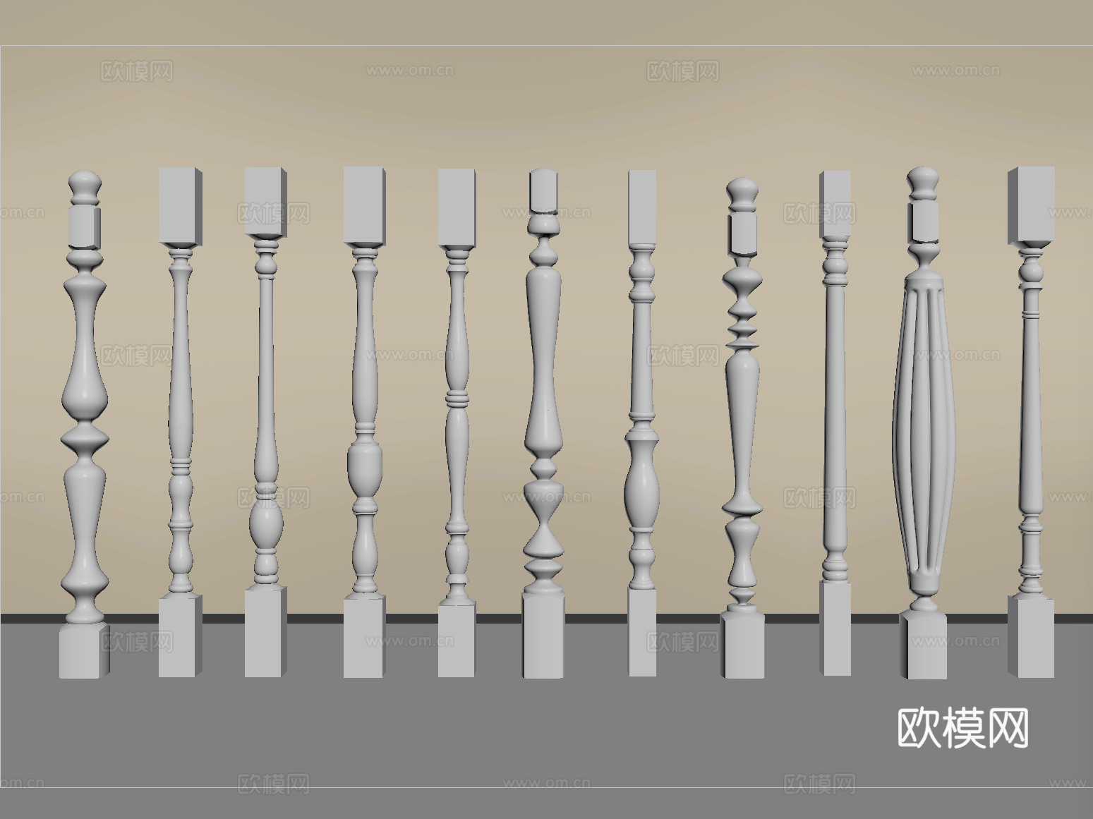 简欧宝瓶栏杆 宝瓶柱子 围栏护栏 立柱扶手su模型