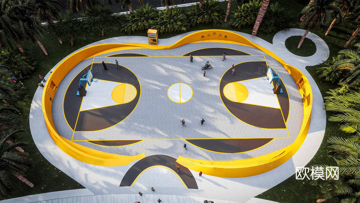 现代户外篮球场su模型