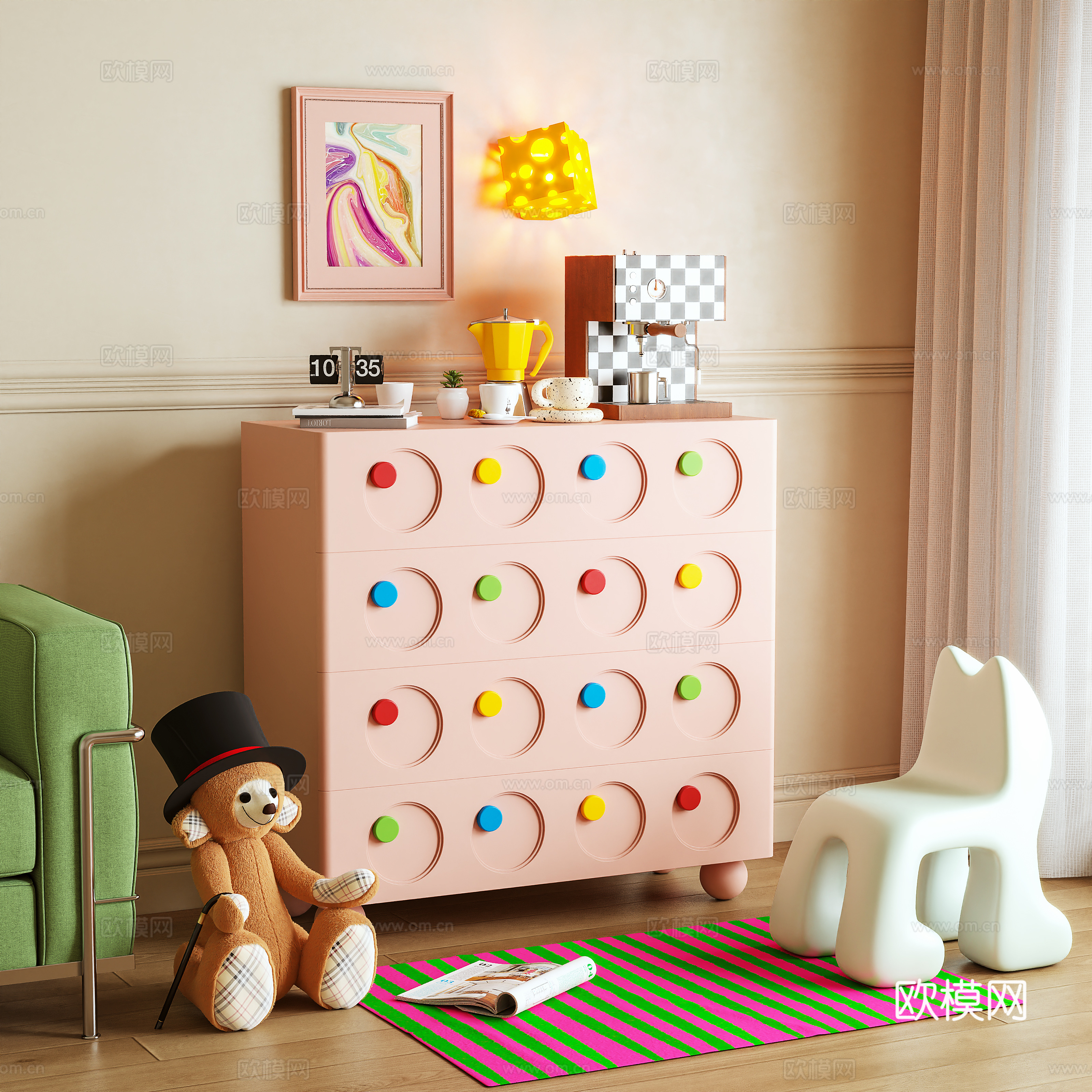 斗柜 玄关柜 边柜 多巴胺 摆件 储物柜3d模型下载