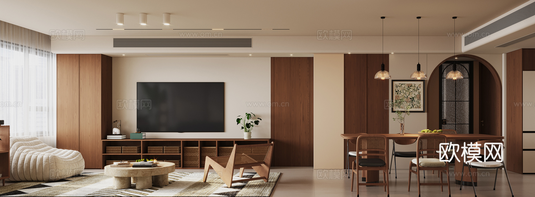 中古风客餐厅3d模型下载（渲染图1）