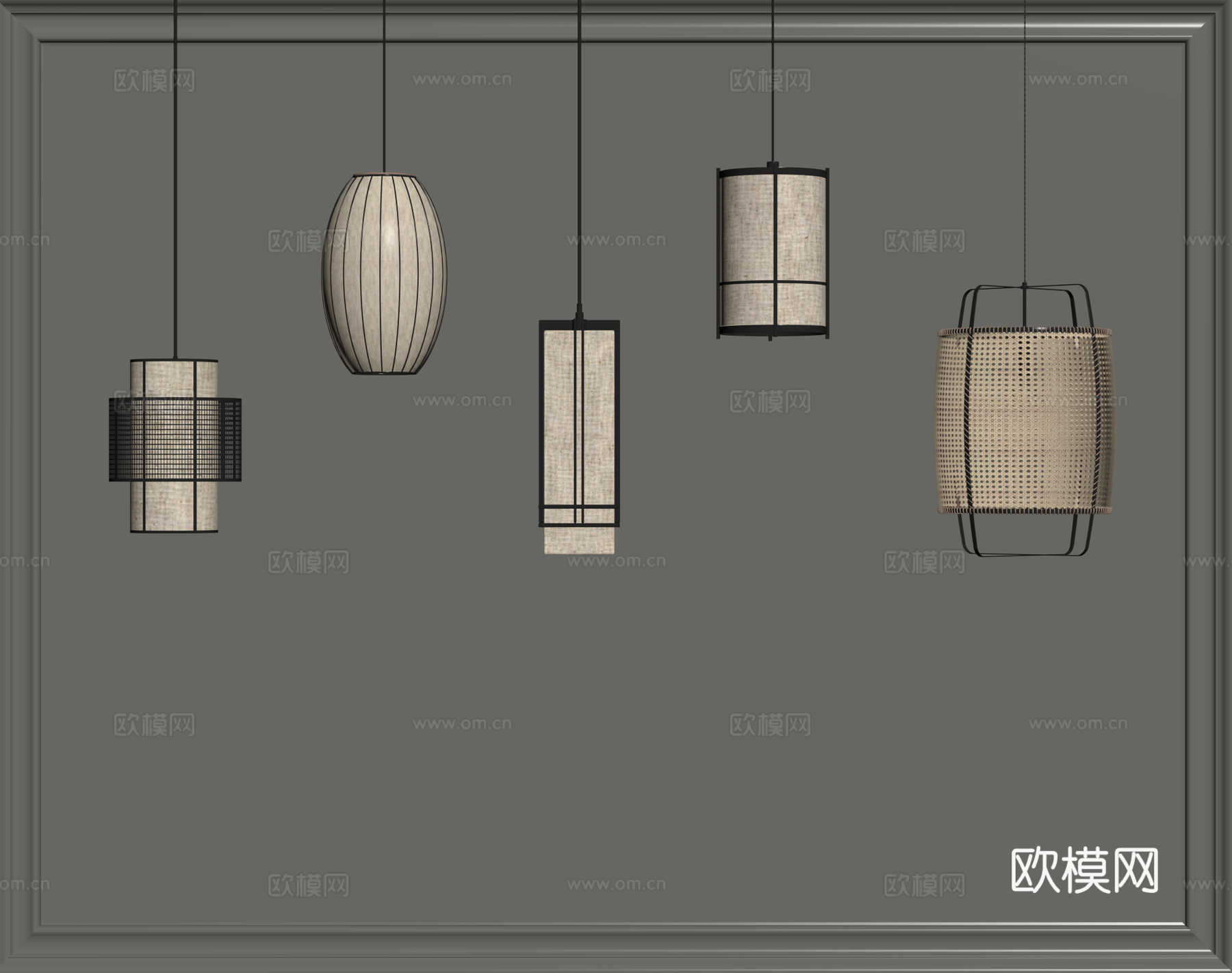 新中式侘寂吊灯su模型