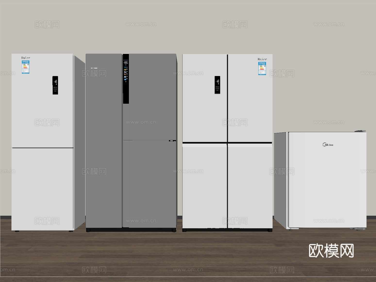 现代智能双开门冰箱 四开门冰箱 冰柜su模型