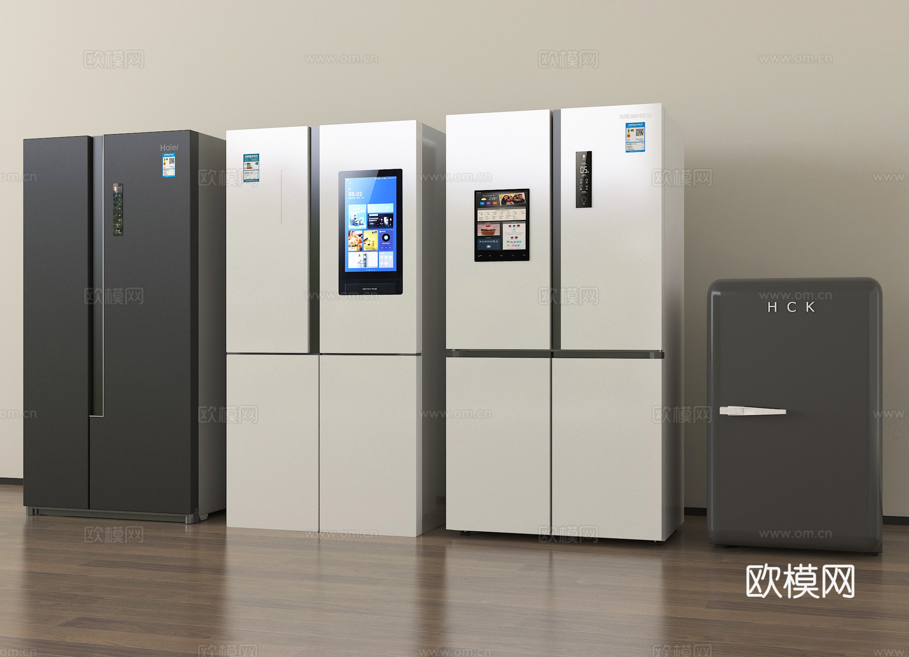 现代智能双开门冰箱 四开门冰箱  小冰箱su模型