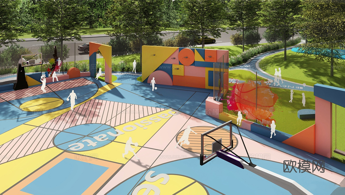 现代体育公园 趣味球场su模型