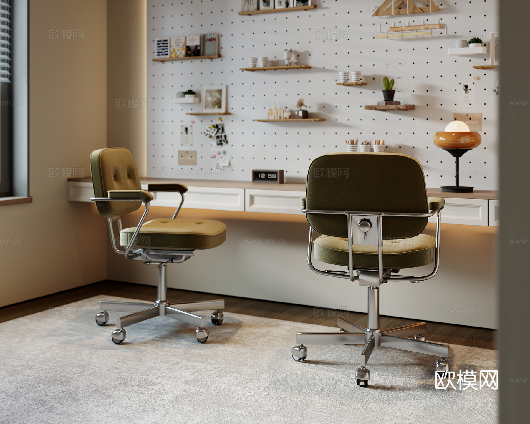 现代儿童书房 办公椅 转椅 洞洞板 饰品摆件3d模型下载（渲染图2）