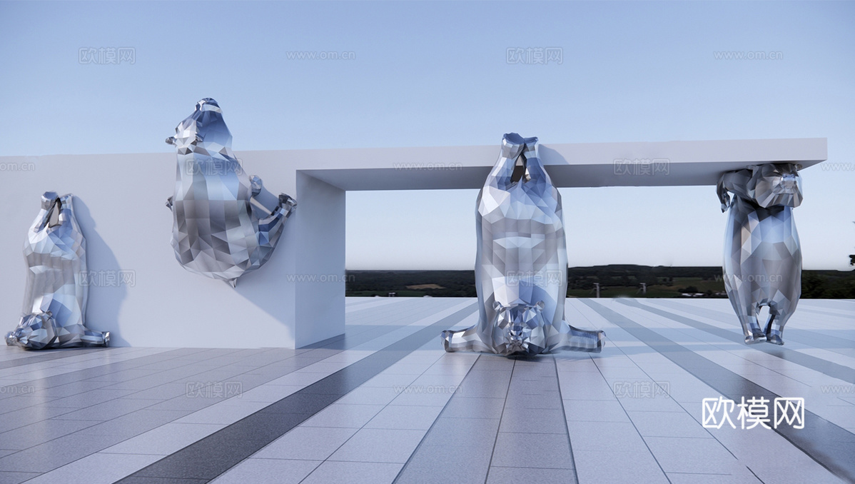 现代熊主题雕塑 可爱熊雕塑su模型