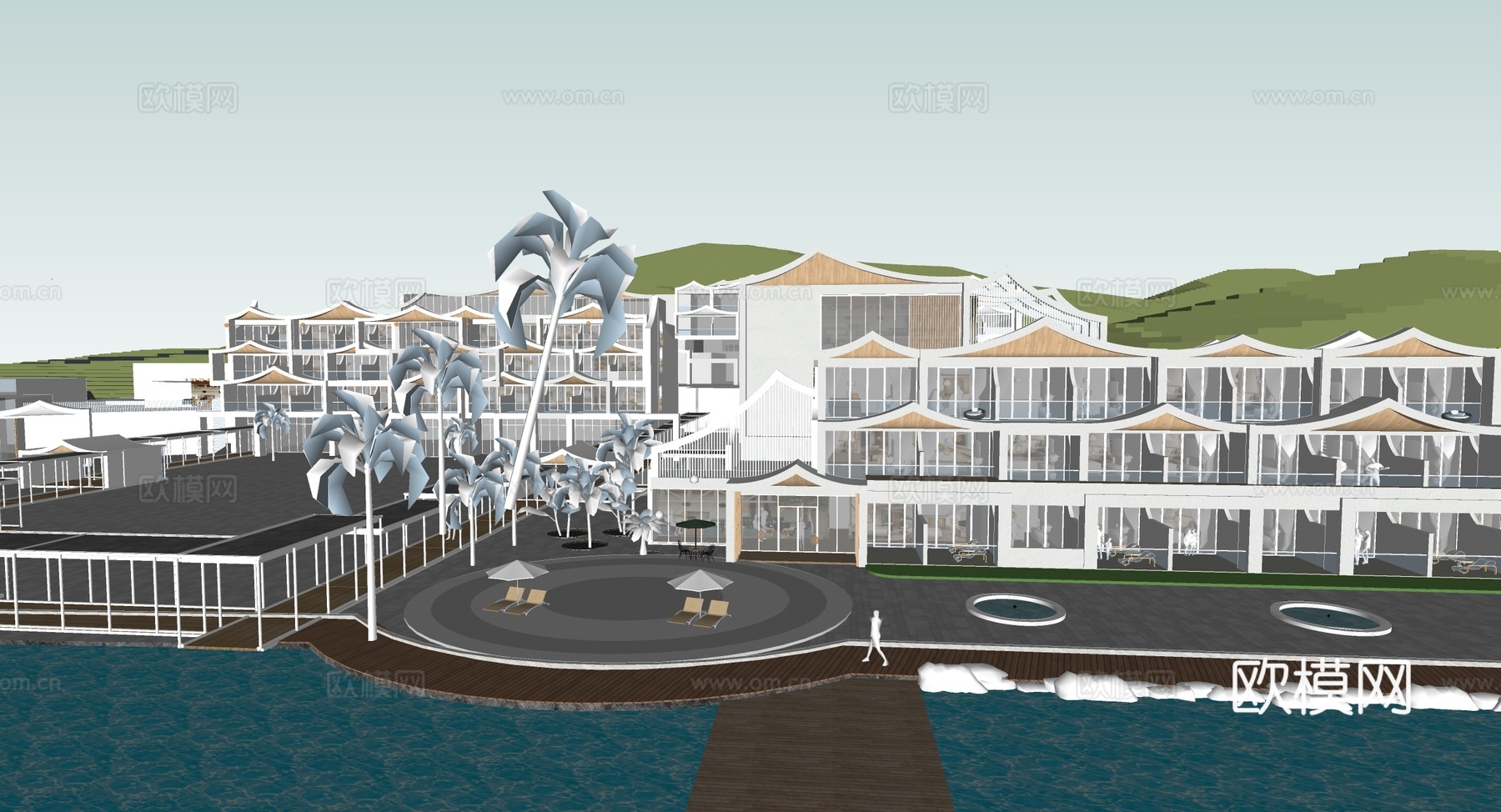 新中式民宿 酒店客栈 斜顶 异形su模型