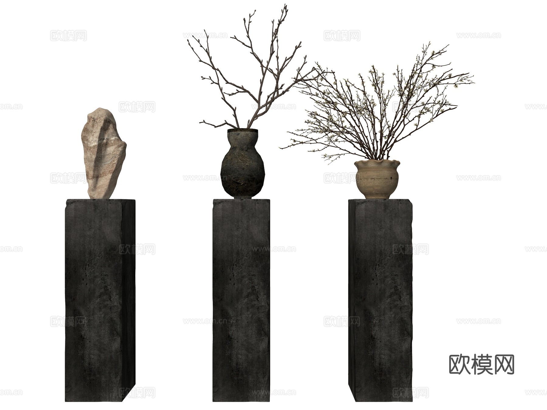 中式花瓶花艺植物摆件su模型