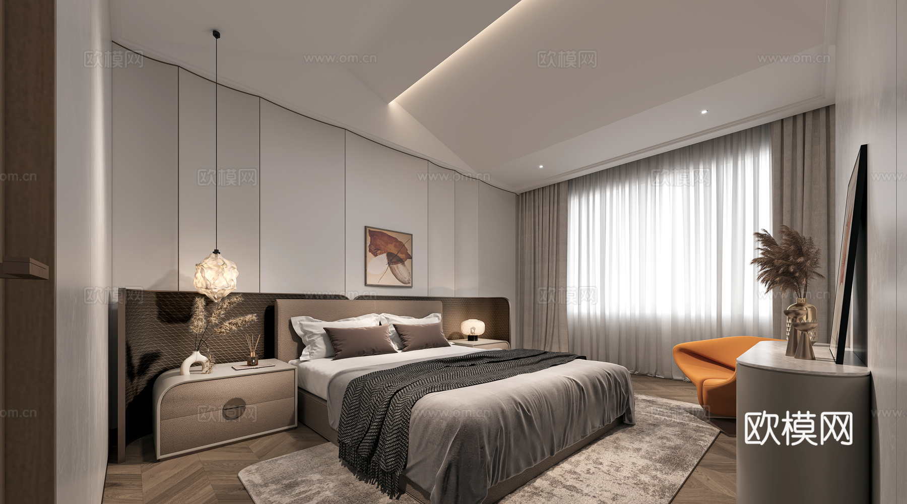 现代卧室 现代主卧 现在意式卧室 梳妆台  现代奶油风卧室3d模型下载