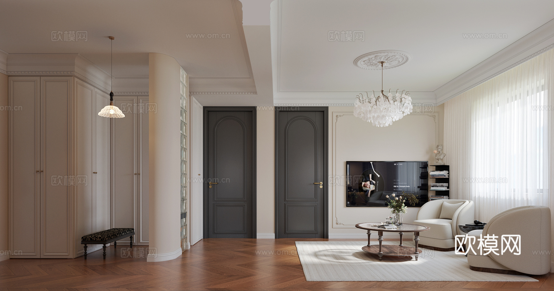 法式客餐厅3d模型下载（渲染图1）