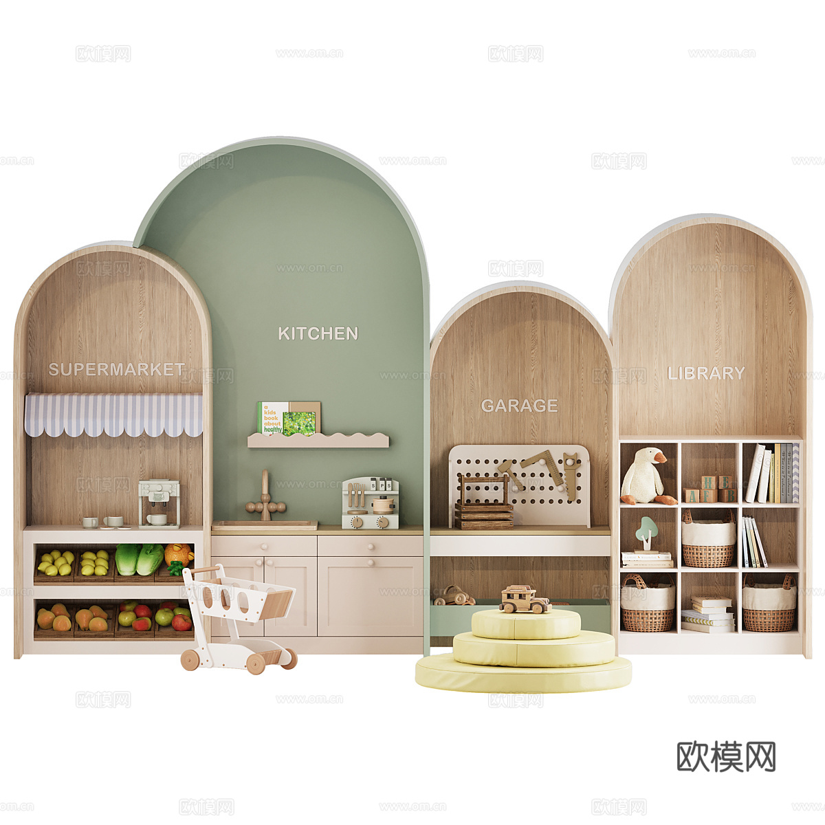 现代拱形儿童玩具柜3d模型下载（渲染图2）