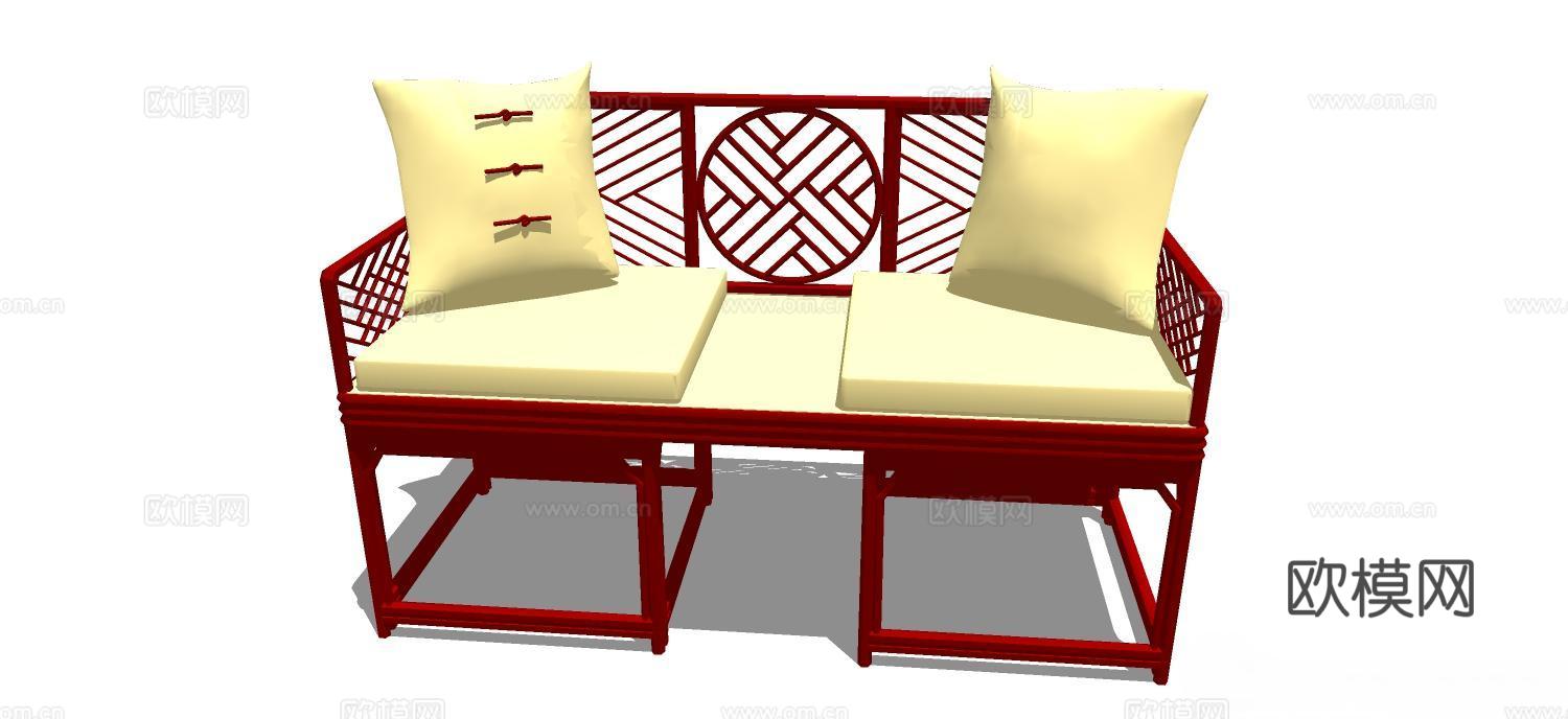 实木沙发 多人沙发 沙发 组合沙发su模型