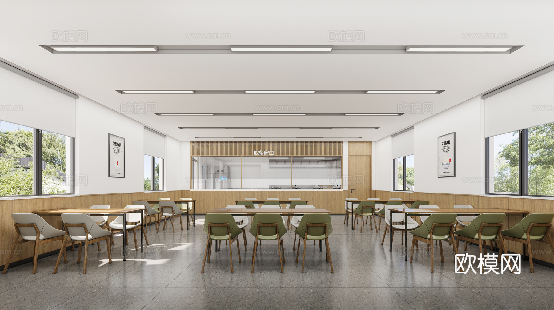 现代餐饮空间  餐桌餐椅  食堂su模型