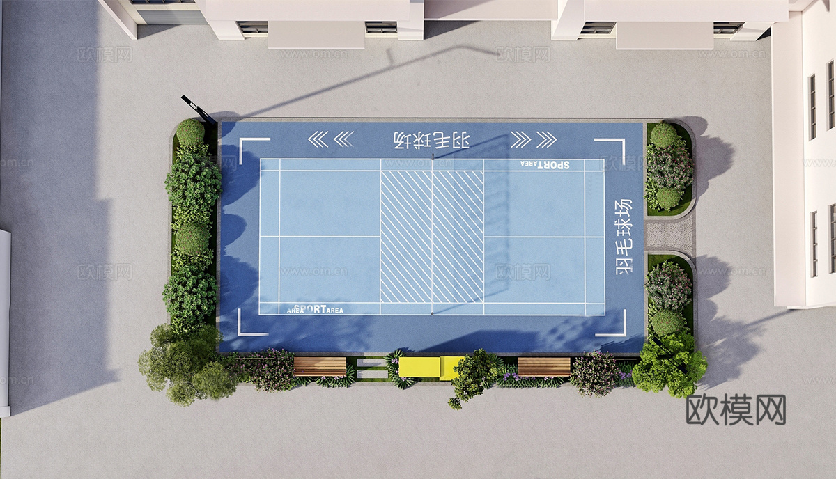 现代校园网球场su模型