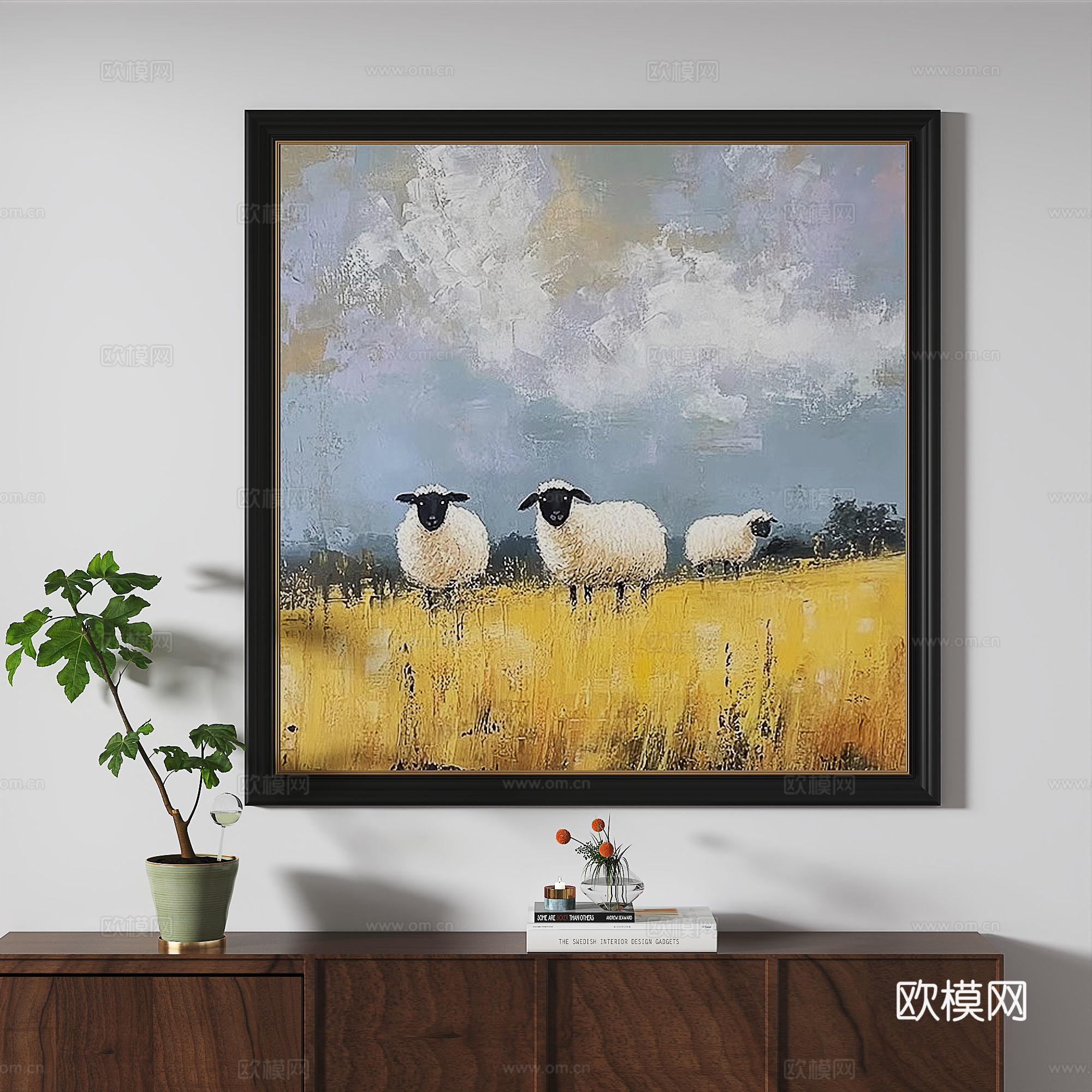 简欧，复古，轻奢，油画，装饰画3d模型