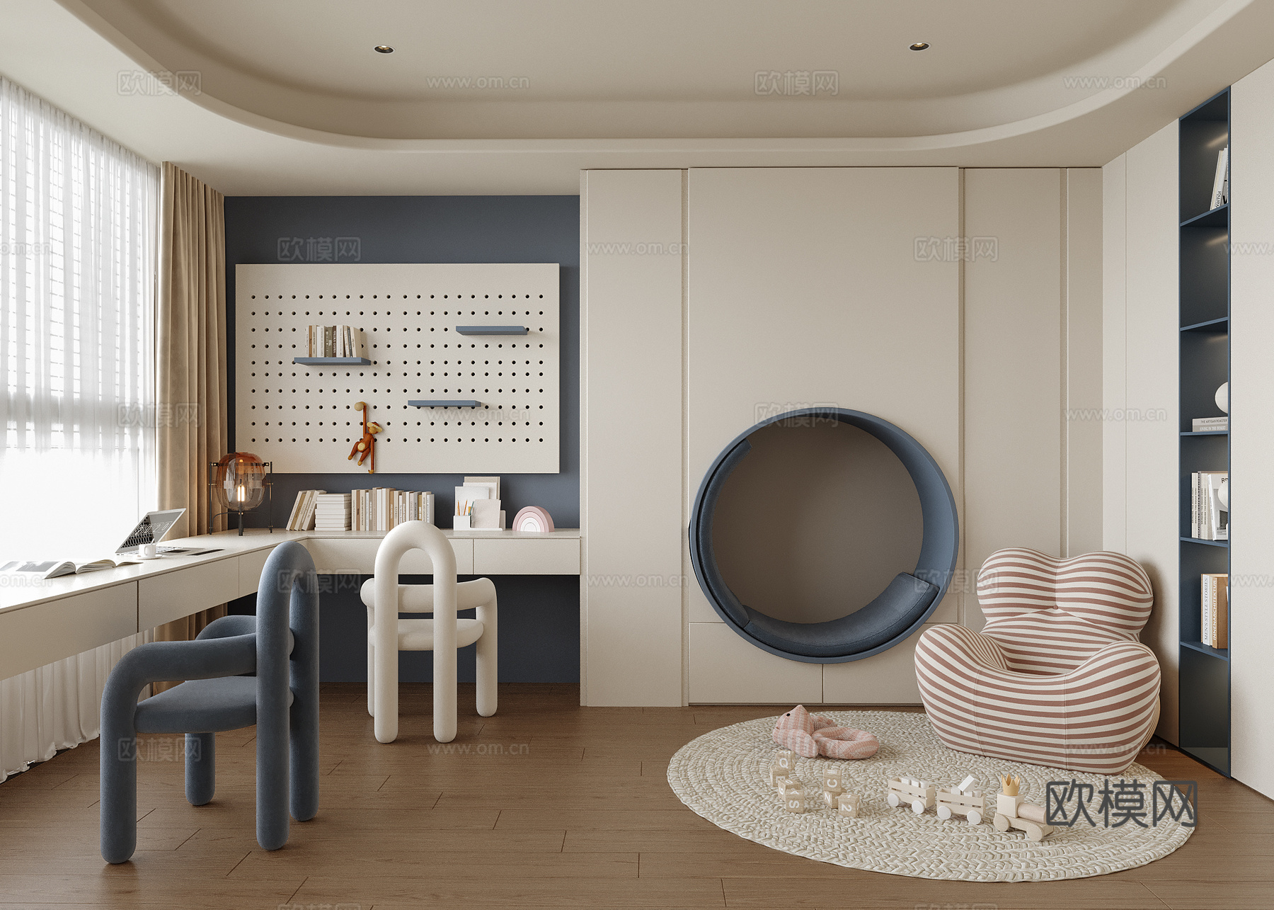 现代儿童书房 儿童玩具房su模型