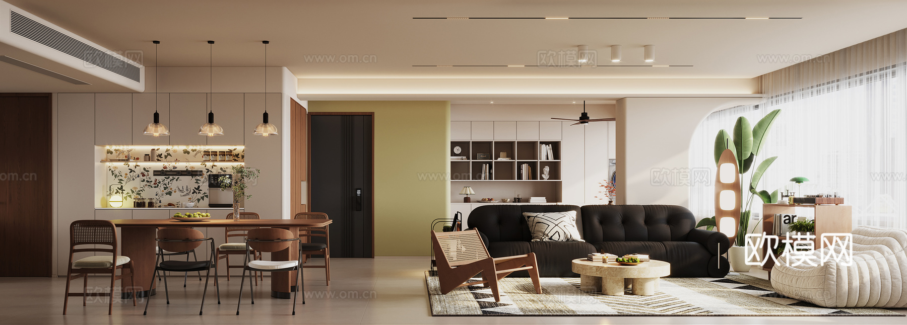 中古风客餐厅3d模型下载（渲染图2）