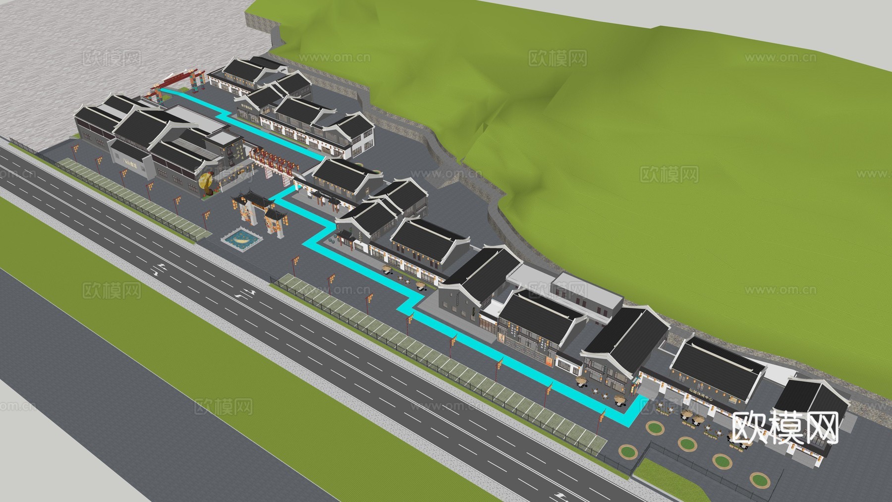 新中式文旅步行街  旧改更新  城市更新  旅游景观景点su模型