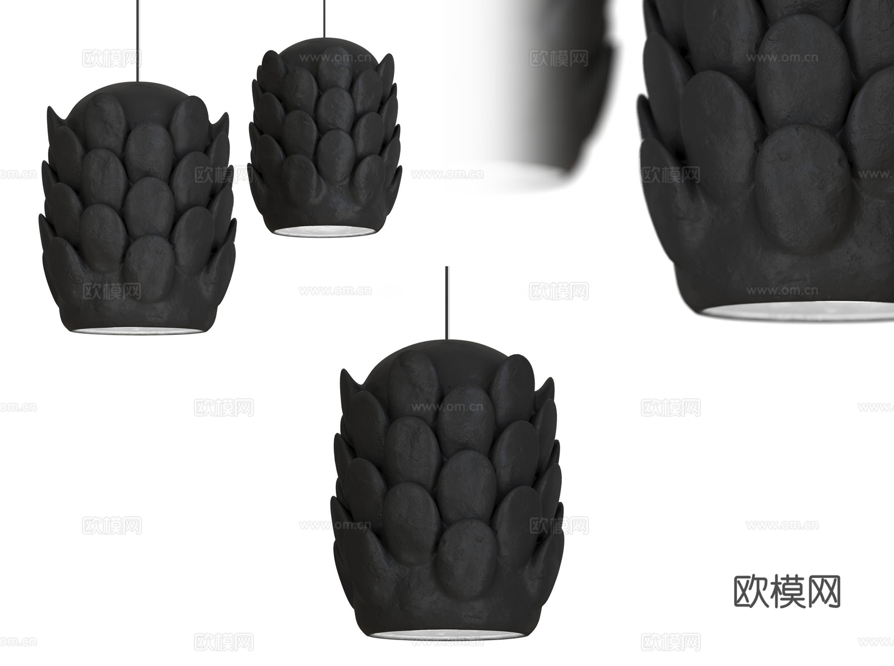 工业风吊灯  火山吊灯 极简黑色吊灯 黑色金属工业风吊灯 工su模型