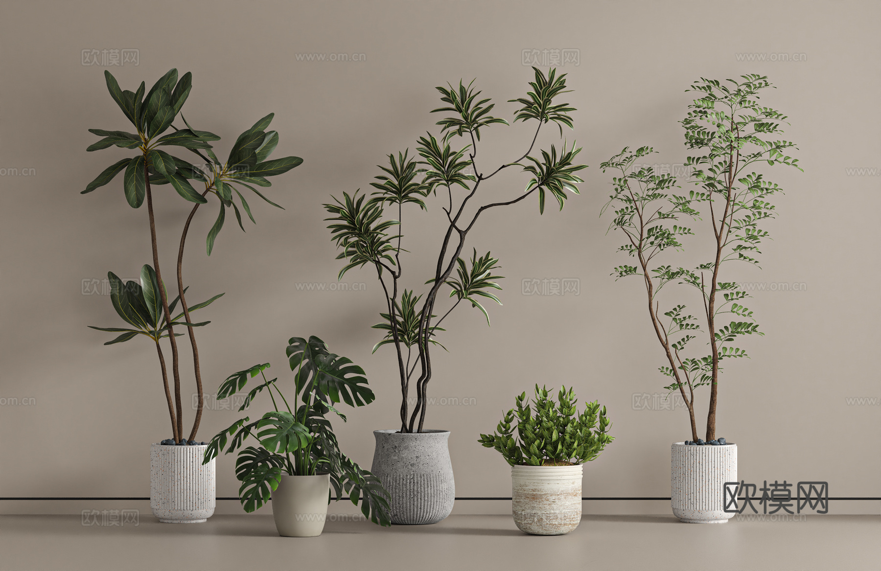 现代盆栽组合3d模型下载