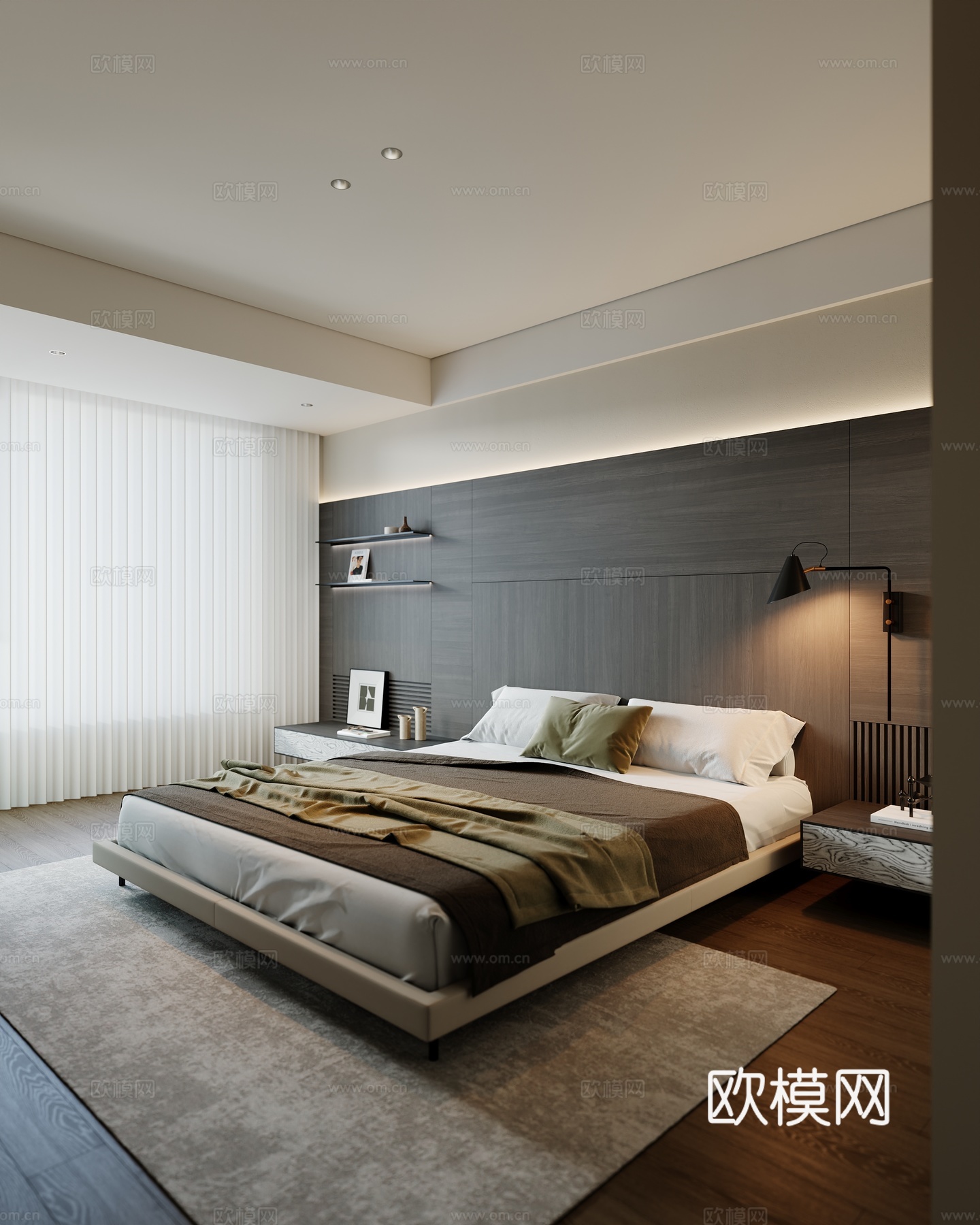 现代卧室 双人床 主卧 次卧 壁灯 饰品摆件su模型