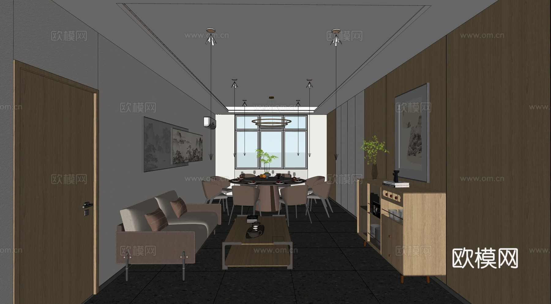 现代简约包厢 现代餐厅包间 餐饮包间 包间桌椅 餐边柜su模型