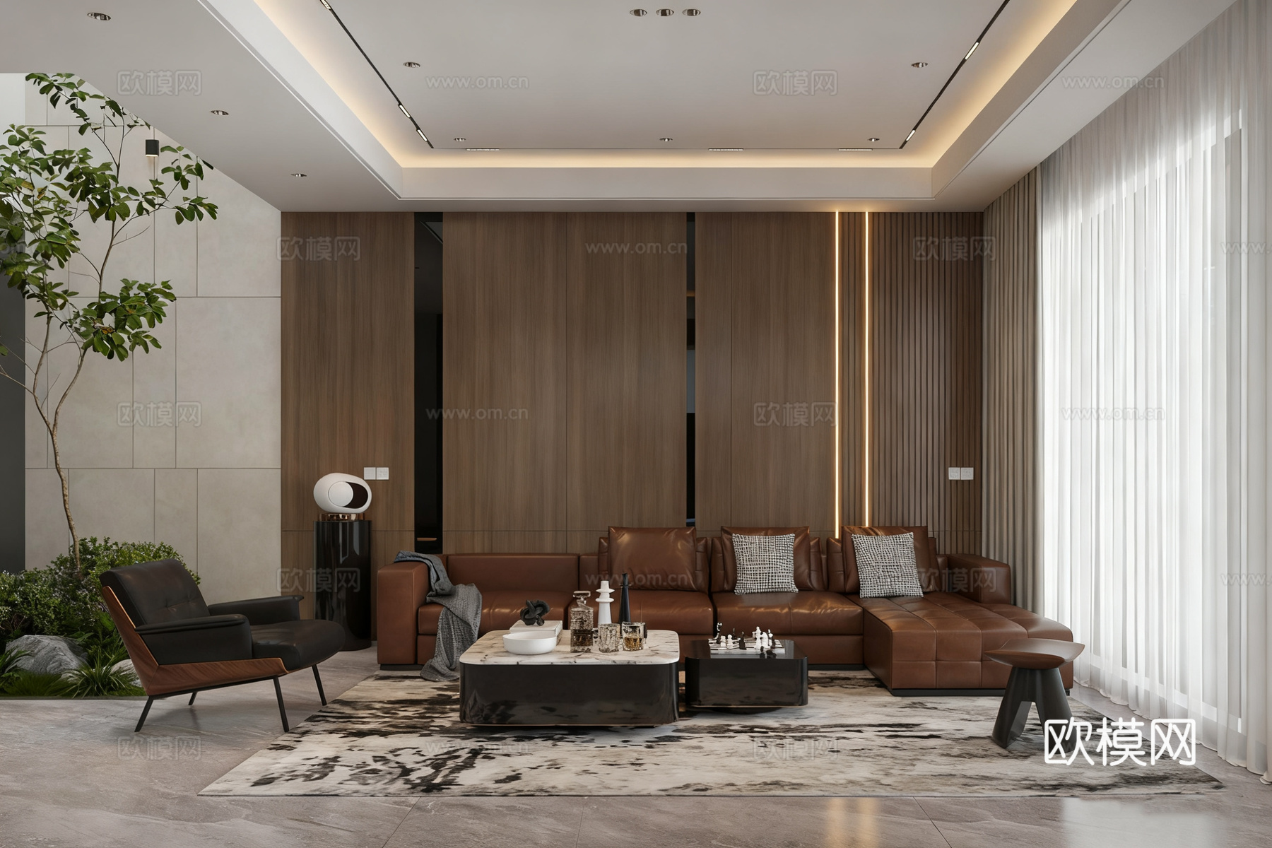 现代简约客厅全案 开放式客餐厨一体 大平层豪宅su模型