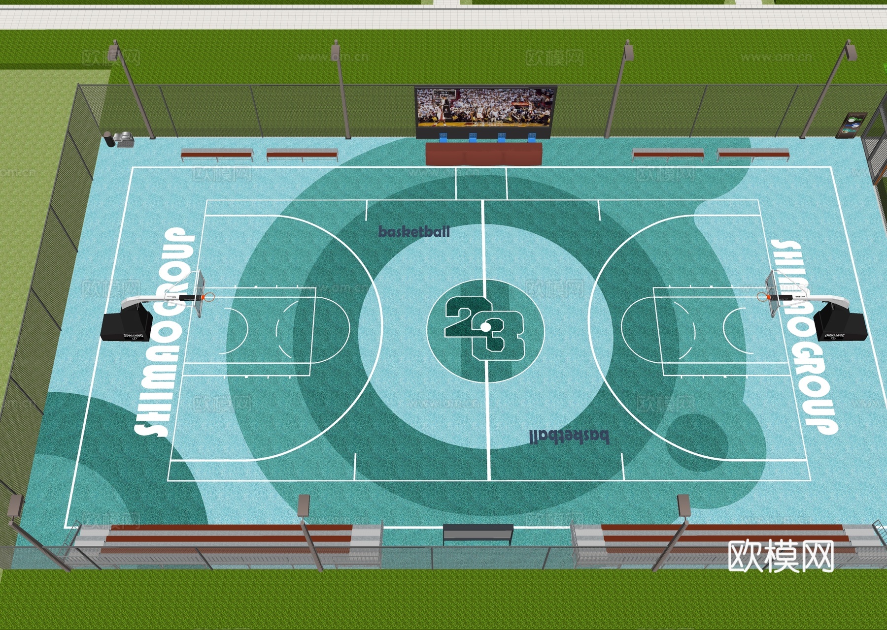 现代户外篮球场su模型