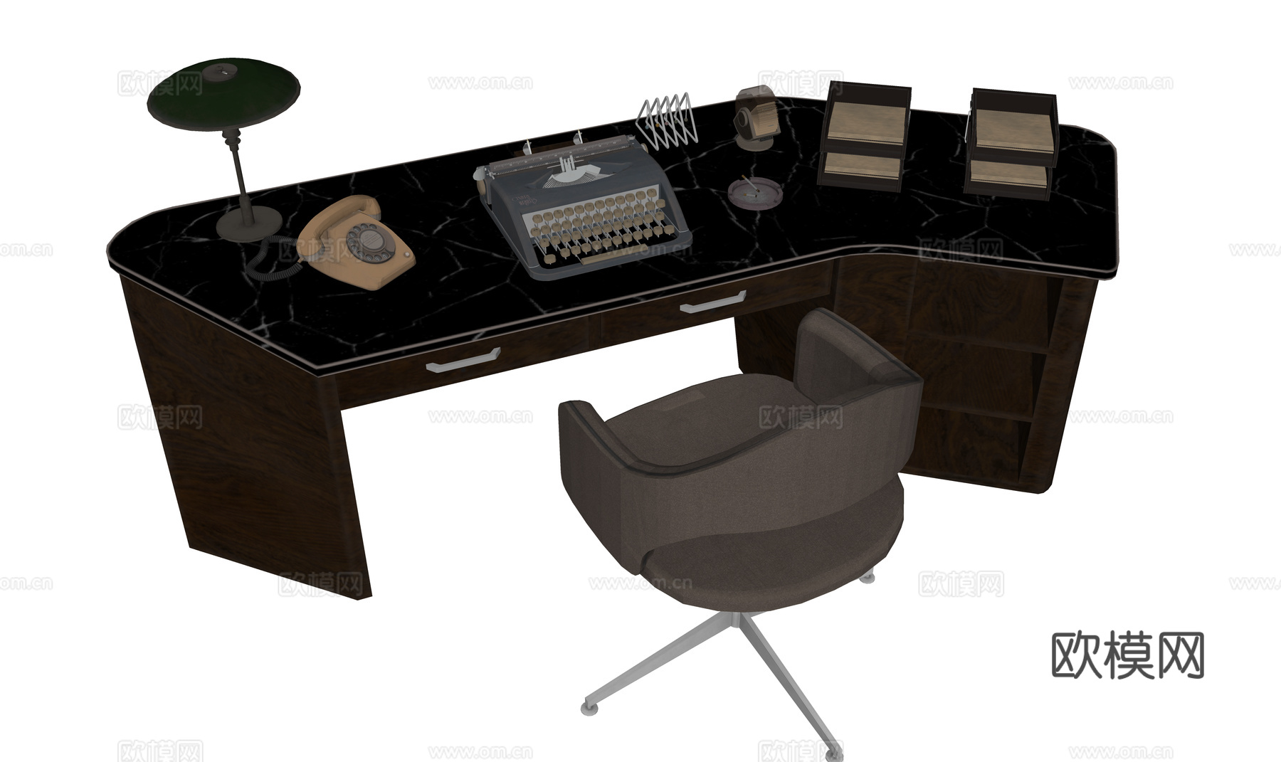 现代老板桌 办公桌 班台桌su模型