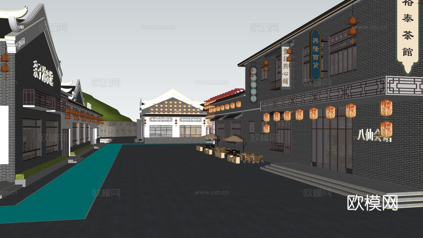 新中式文旅步行街  旧改更新  城市更新  旅游景观景点su模型
