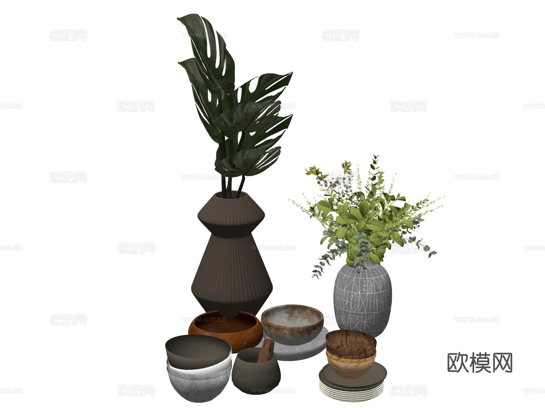 现代花瓶植物装饰摆件su模型