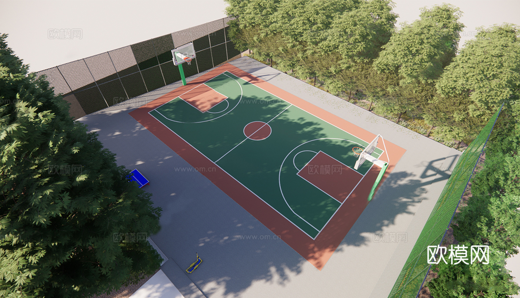 室外篮球场 室外体育公园su模型
