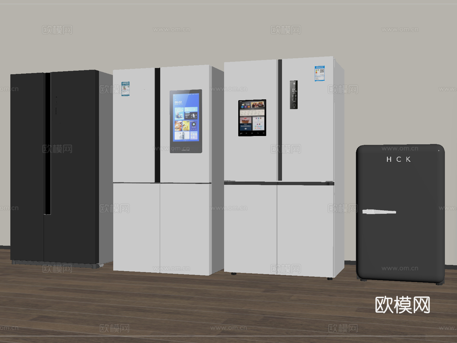 现代智能双开门冰箱 四开门冰箱  小冰箱su模型