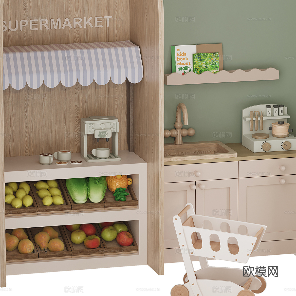 现代拱形儿童玩具柜3d模型下载（渲染图3）