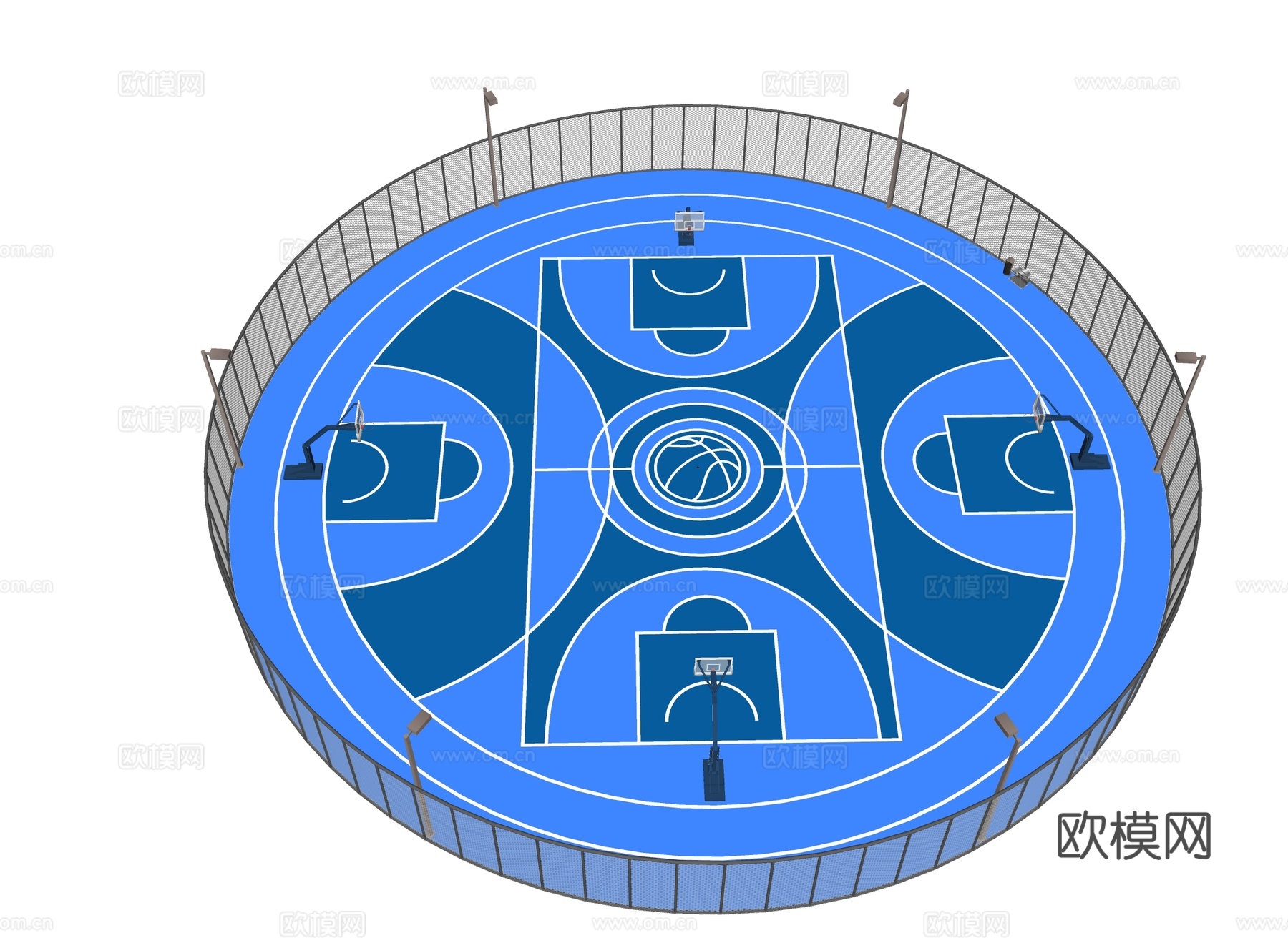 现代圆形篮球场su模型