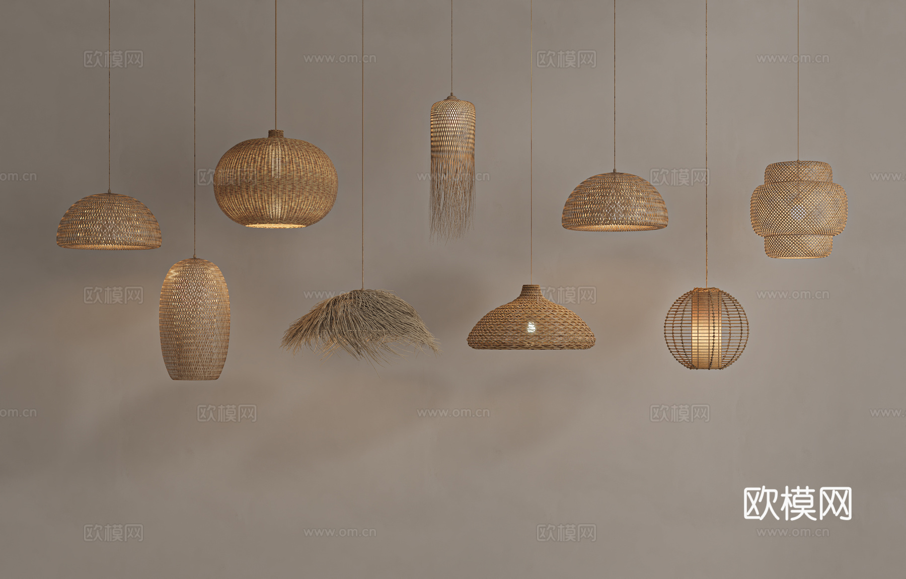 侘寂藤编吊灯su模型