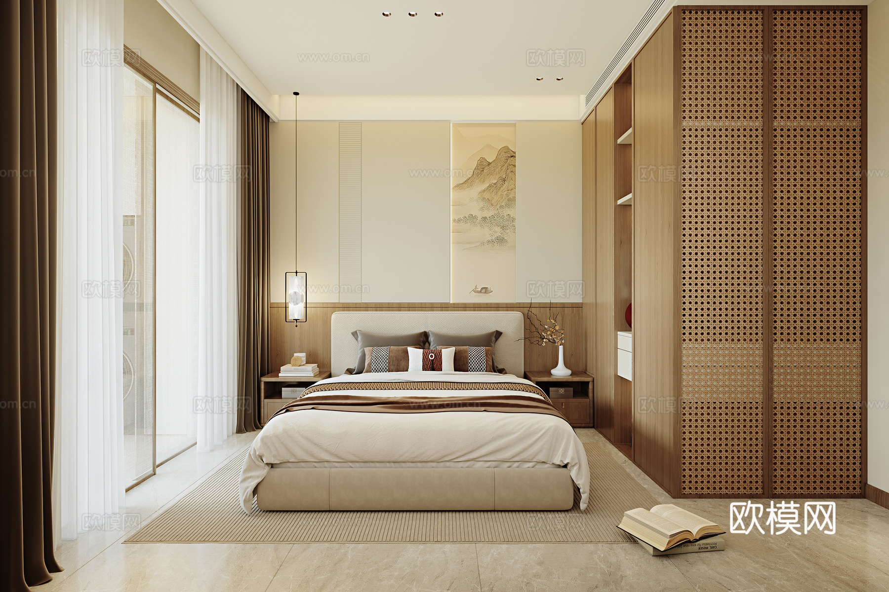 宋氏美学卧室衣帽间儿童房3d模型下载（渲染图1）