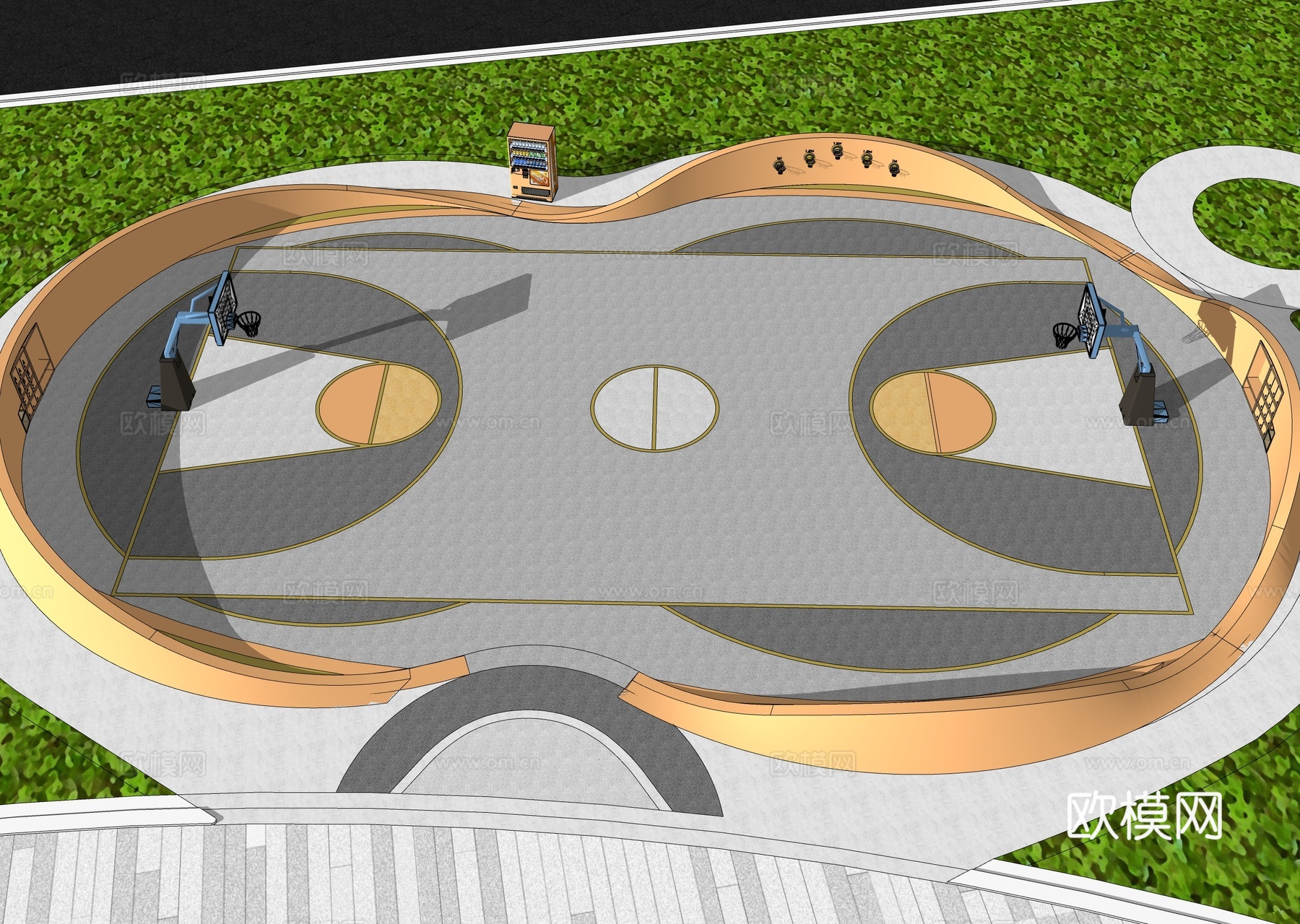 现代户外篮球场su模型