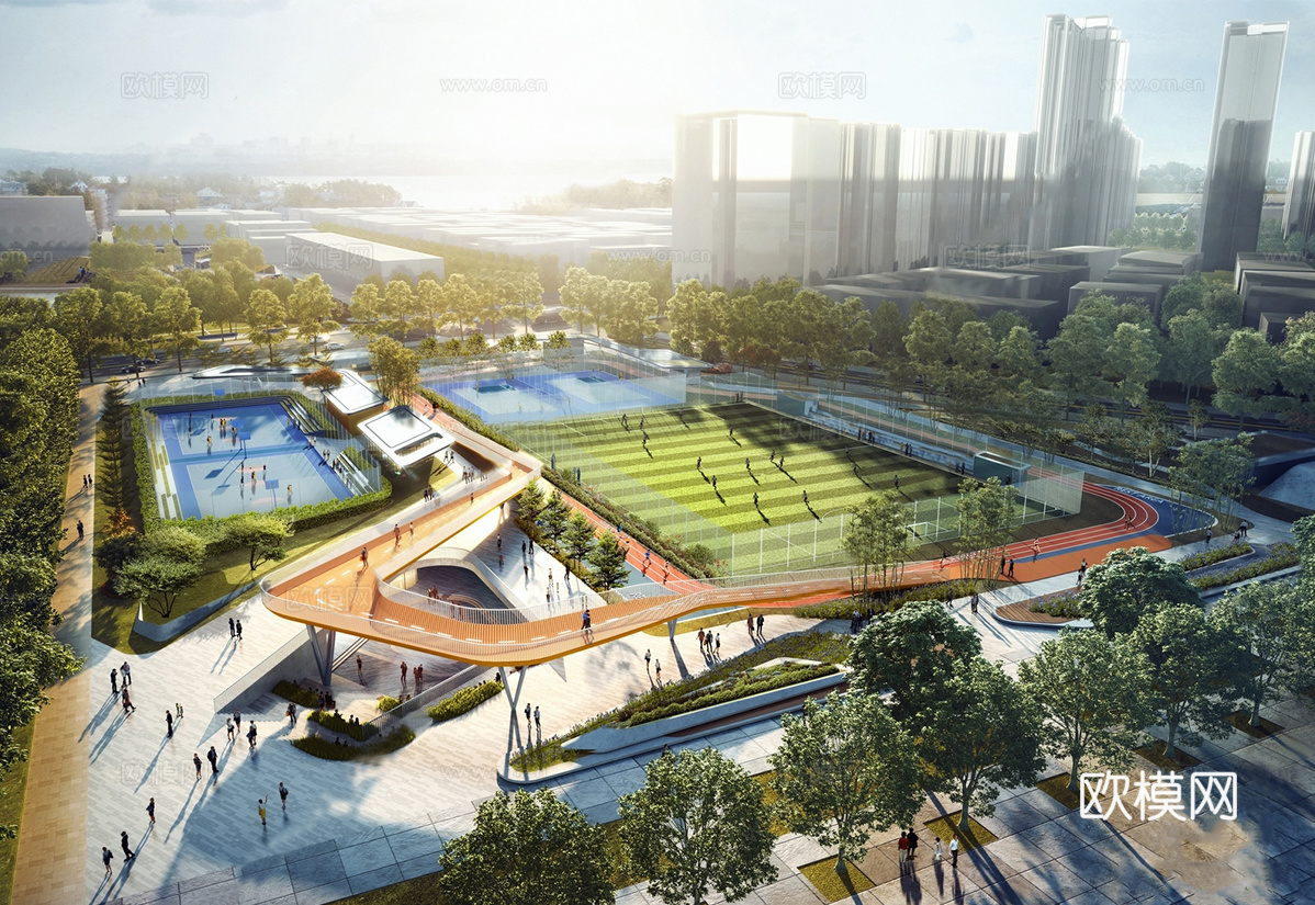 现代线性体育公园 线性步道su模型