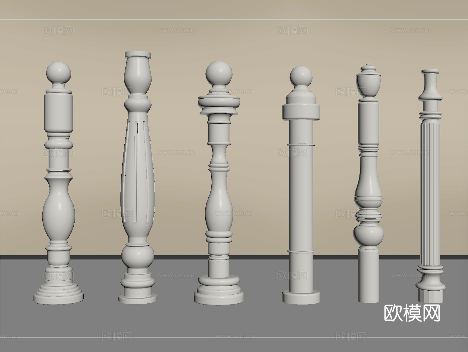 简欧宝瓶栏杆 宝瓶柱子 围栏护栏 立柱扶手su模型