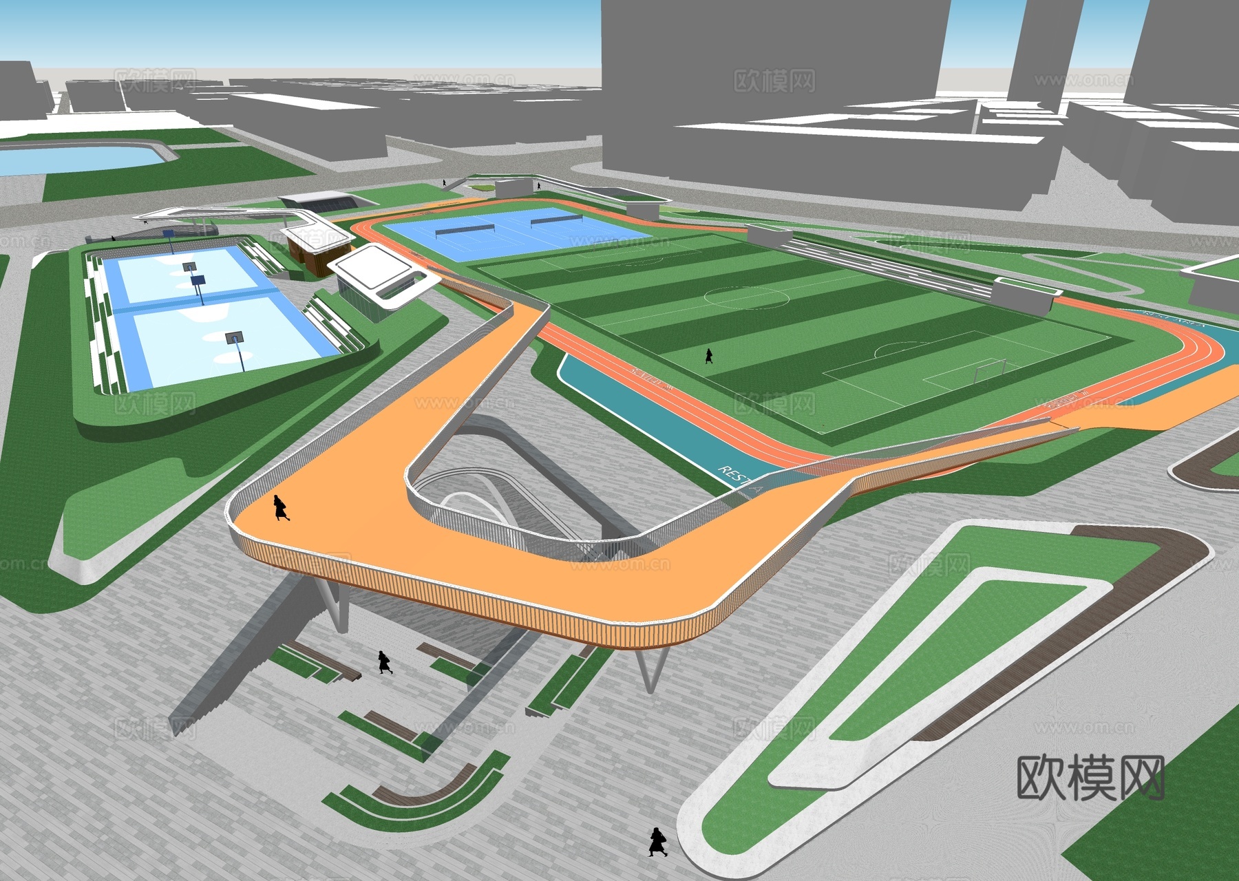 现代线性体育公园 线性步道su模型