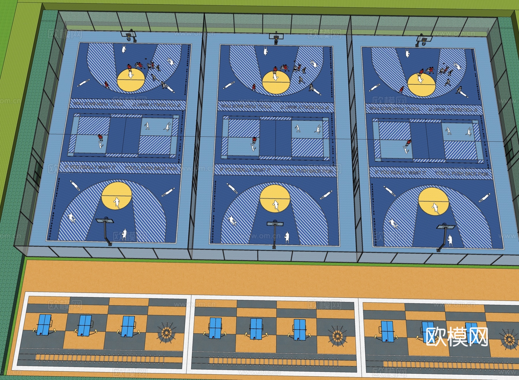 现代运动篮球场 标准篮球场su模型