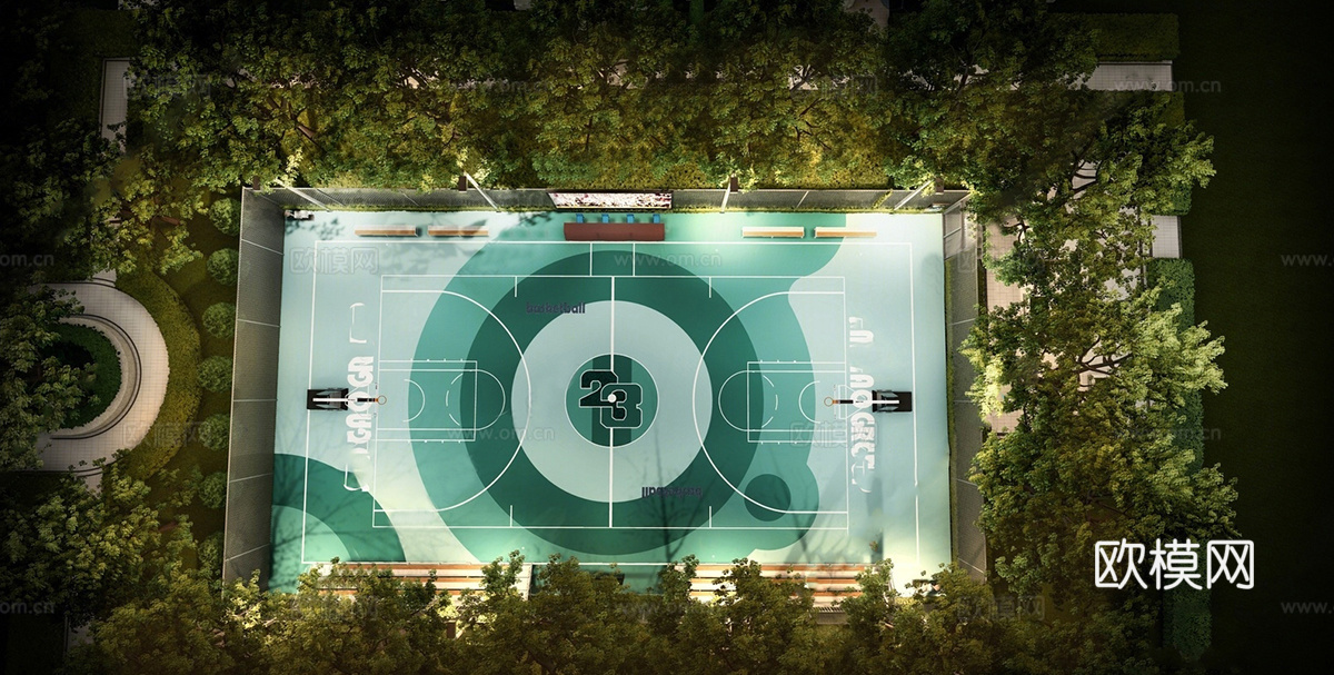 现代户外篮球场su模型