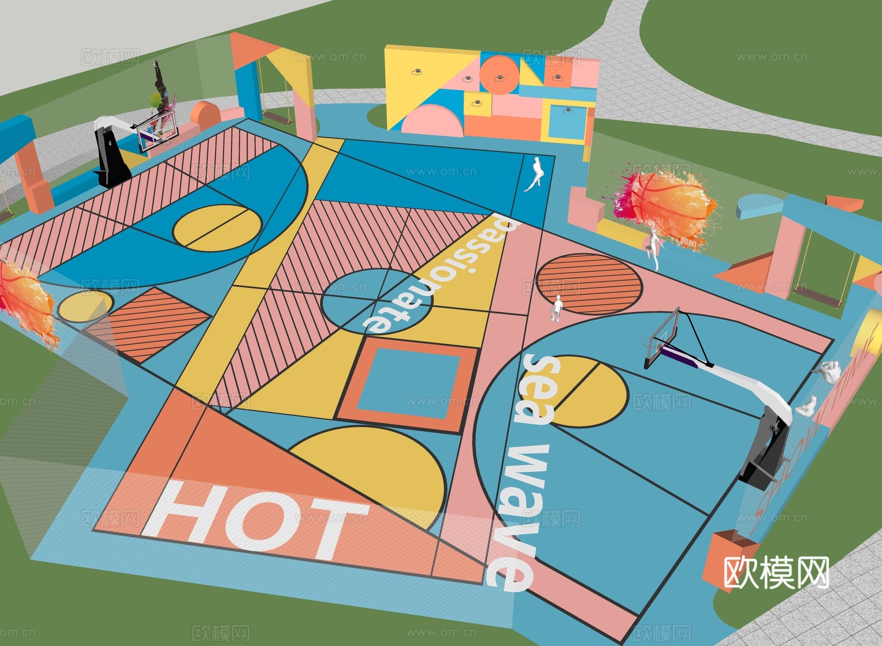 现代体育公园 趣味球场su模型